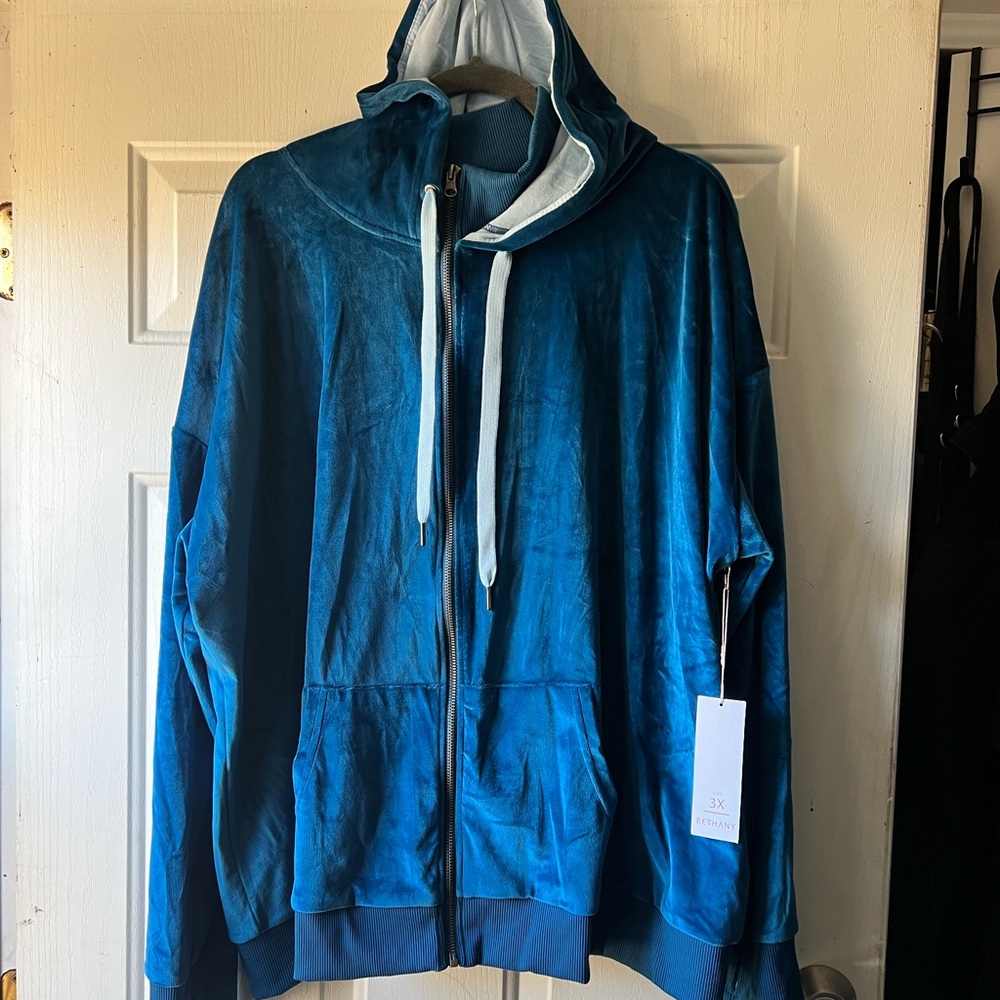 LuLaRoe Bethany Blue Velvet Hoodie 3x